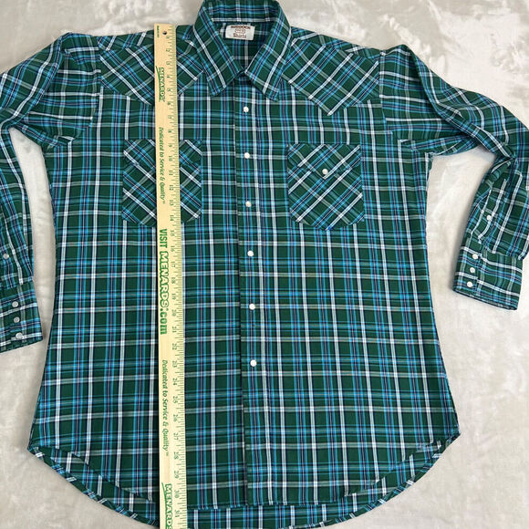 VTG Rudduck Shirt Mens XL Green Plaid Pearl Snap Long Sleeve Rodeo Western Farm - Picture 7 of 9